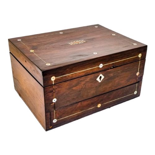 fig 1. Antique Victorian rosewood jewellery case/ lady's work box inlaid with mother-of-pearl