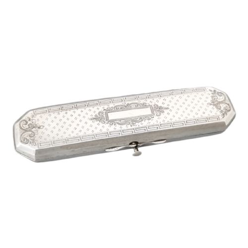 Antique 1880'S Dutch Silver Spectacle Glasses Case, Engine Turned, Greek Key, Vacant Cartouche, Neoclassical