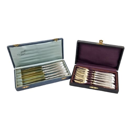 Antique 6 Person 800 Silver Gilt Fruit Cutlery Set Boxed Jules Albrecht Geneve