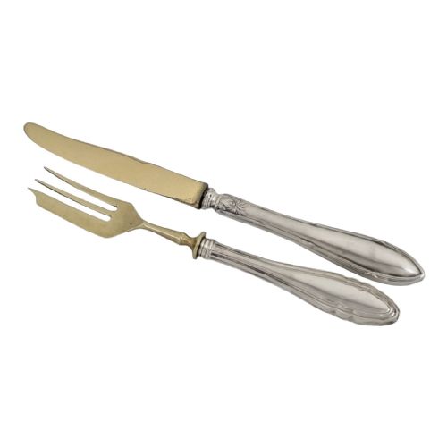 fig 1. Antique 6 person 800 silver gilt fruit cutlery set boxed Jules Albrecht Geneve