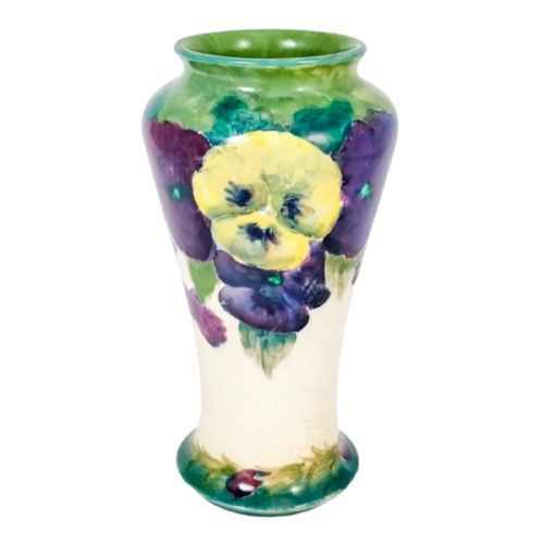Antique Arts & Crafts William Moorcroft for Macintyre “Pansy on White” Baluster Vase; Burslem, Staffordshire