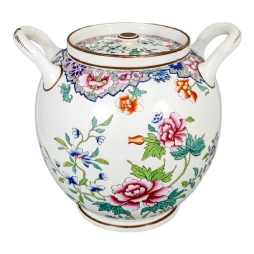 1820'S Regency Spode Porcelain Chinoiserie Famille Rose Creamware Large Barrel Scent Jar, Pattern 3184