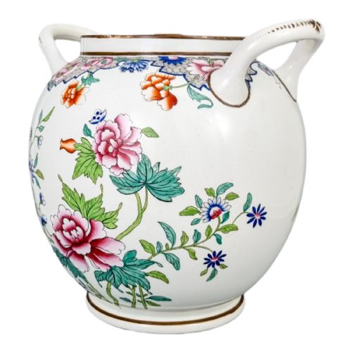 fig 2. 1820's Regency Spode porcelain Chinoiserie Famille rose creamware large barrel scent jar, pattern 3184