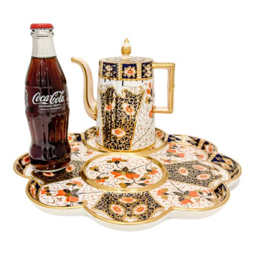 fig 1. Victorian Davenport porcelain Imari gold, cobalt blue and red cabaret tray with coffee pot