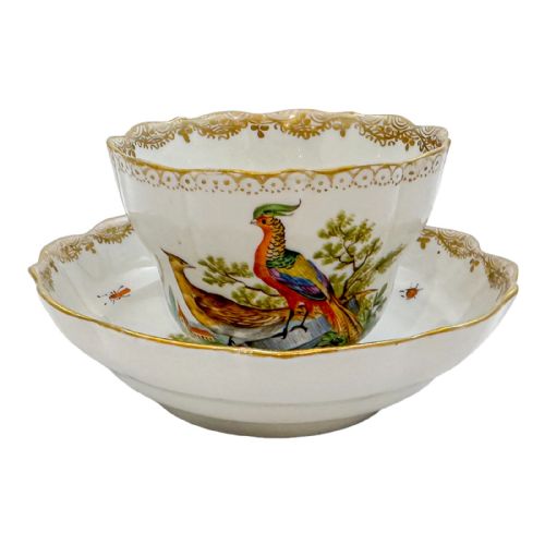 Early 19th Century German Meissen Porcelain "Birds of Paradise" Coffee Cup and Saucer