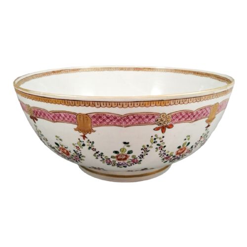 19th Century Samson Porcelain Punch Bowl in Chinese Export Famille Rose Style