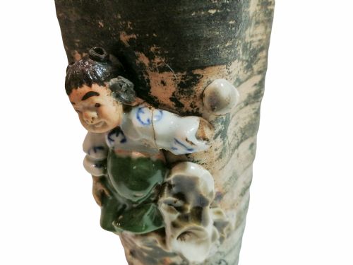 fig 1. Meiji period Ishiguro Koko Sumidagawa flowing glaze vase with applied figure of a boy