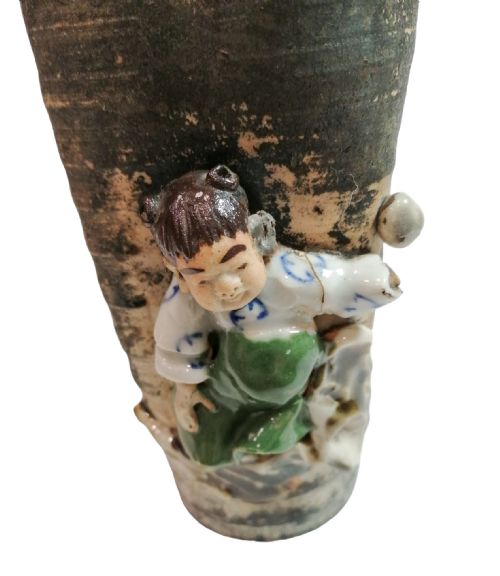 fig 2. Meiji period Ishiguro Koko Sumidagawa flowing glaze vase with applied figure of a boy