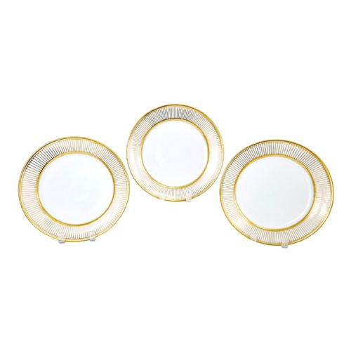 fig 1. Antique 1830’s French Empire Old Paris porcelain set of 3 gilded side / dessert plates, Jean-Pierre Feuillet