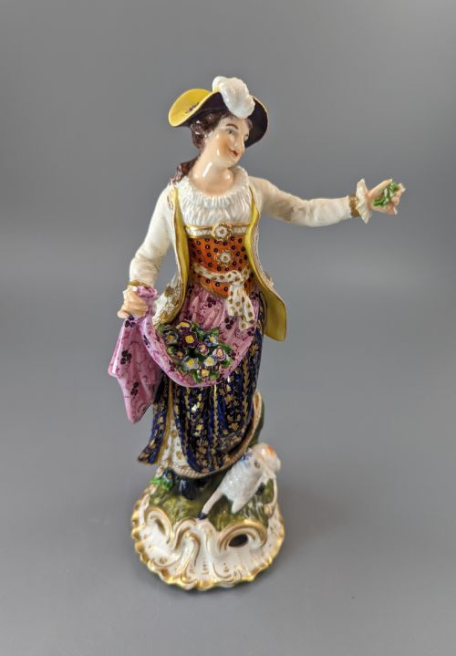 fig 3. Antique Georgian Derby porcelain figurine of a shepherdess, c.1830, Bloor period