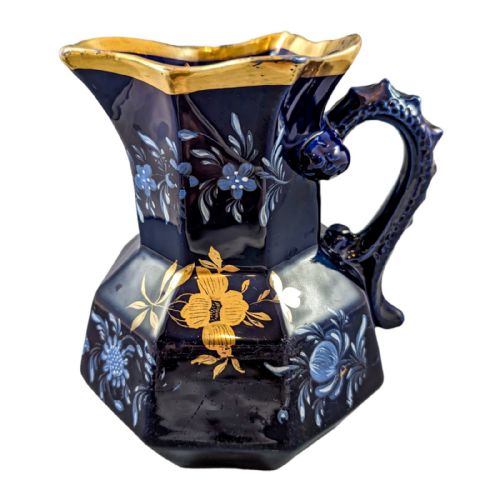 Rare Georgian "Hydra" Jug, Ironstone Cobalt Blue, Serpent Handle, C. 1825