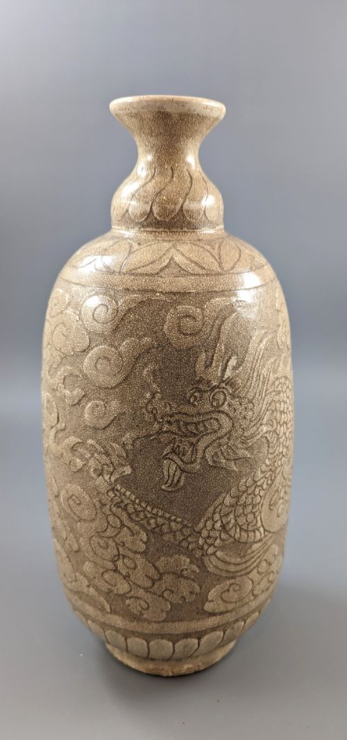 Chinese Longquan Celadon Glazed Porcelain Vase, Ming Dynasty (1368-1644)