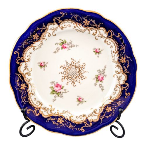 Antique Coalport Dessert Plate, Hand-painted Roses and Gilt Scrolls
