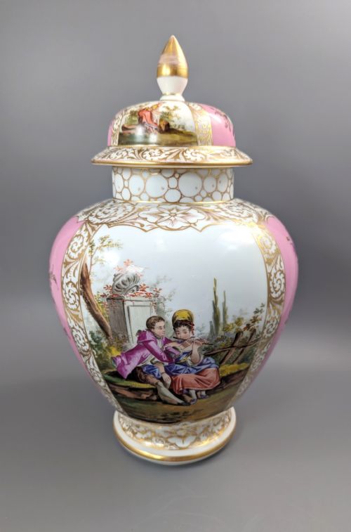 Dresden Porcelain Covered Vase, Helena Wolfson Style, C. 1880