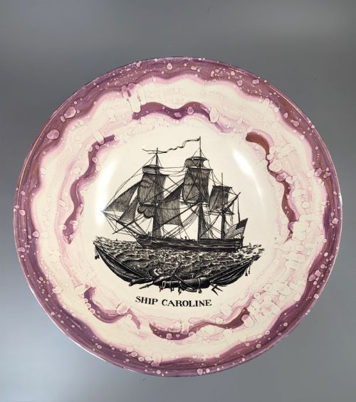 Sunderland Pink Lustre Large Bowl with Transfer ‘Ship Caroline’, C. 1899.