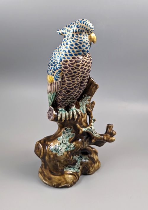 Japanese Meiji Period Kutani Enamelled Porcelain Parrot