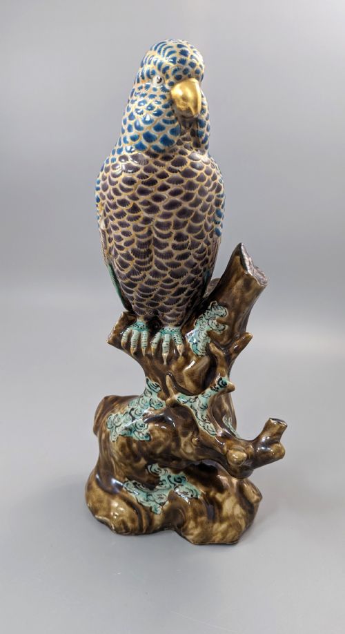 fig 1. Japanese Meiji period Kutani enamelled porcelain parrot