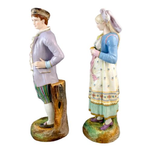 fig 1. Antique French 1870's Louis Philippe Limoges bisque porcelain figural pair of young man and woman