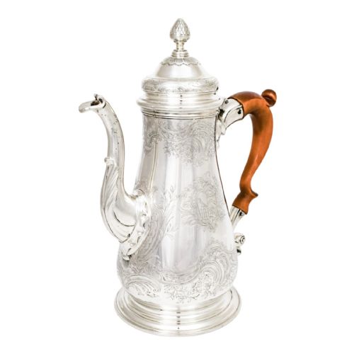 Antique 1740'S George II Rococo Sterling Silver Rocaille Coffeepot with Aristocratic Armorials
