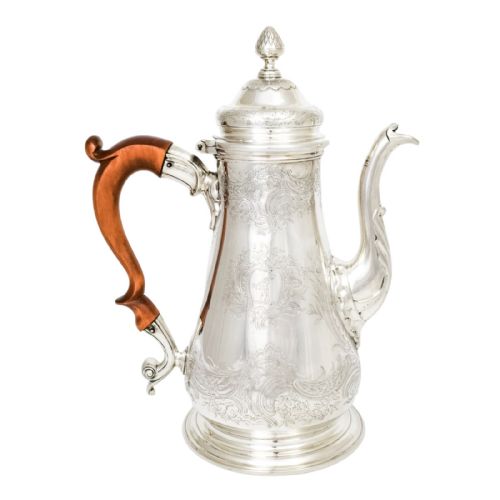 fig 2. Antique 1740's George II Rococo sterling silver rocaille coffeepot with aristocratic armorials