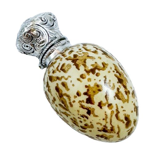 Antique Victorian Novelty Silver and Ceramic Scent Bottle in the Form of Bird's Egg, After Sampson Mordan