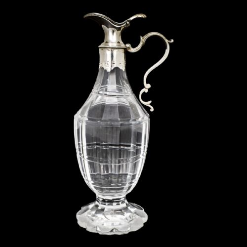 Antique George III Silver Mounted Cut-glass Oil / Vinegar Jug with Griffin Armorial