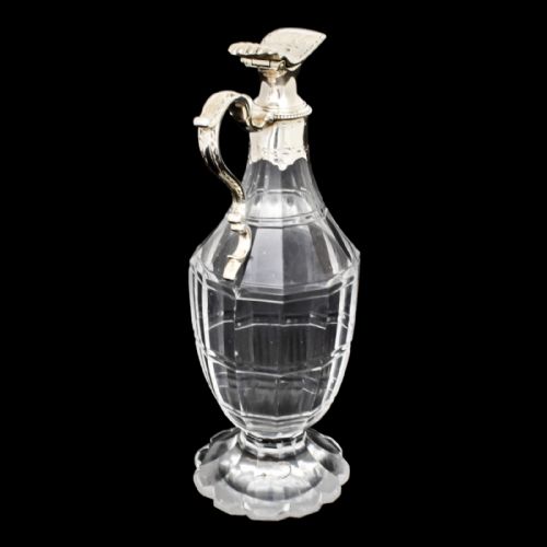 fig 1. Antique George III silver mounted cut-glass oil / vinegar jug with griffin armorial
