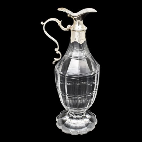 fig 2. Antique George III silver mounted cut-glass oil / vinegar jug with griffin armorial