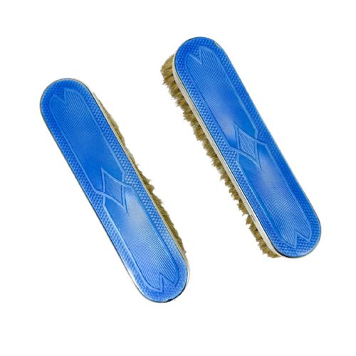 fig 1. Antique Art Deco Asprey silver and blue guilloche enamel vanity brush mirror set