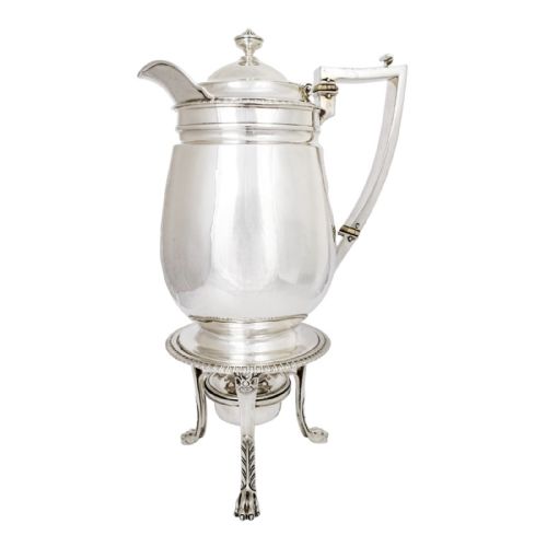 George III Rebecca Emes Sterling Silver Coffee Pot Biggin on Burner Stand, 1815