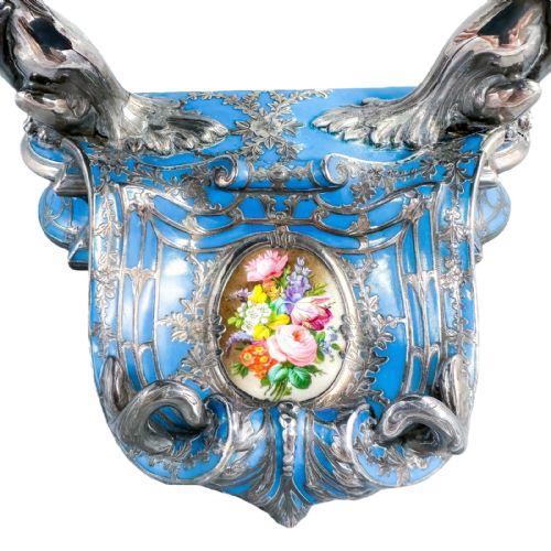 19TH CENTURY FRENCH SILVER DEPOSIT BLUE GROUND PORCELAIN DRESSING MIRROR BY JEAN GILLE - ADDITIONAL PHOTO 1