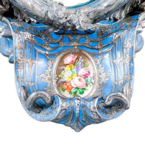 19TH CENTURY FRENCH SILVER DEPOSIT BLUE GROUND PORCELAIN DRESSING MIRROR BY JEAN GILLE - ADDITIONAL PHOTO 5