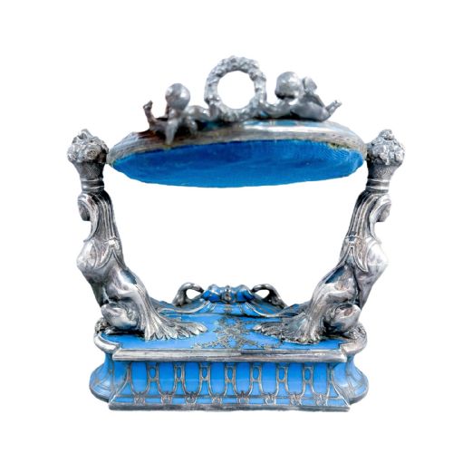 19TH CENTURY FRENCH SILVER DEPOSIT BLUE GROUND PORCELAIN DRESSING MIRROR BY JEAN GILLE - ADDITIONAL PHOTO 7