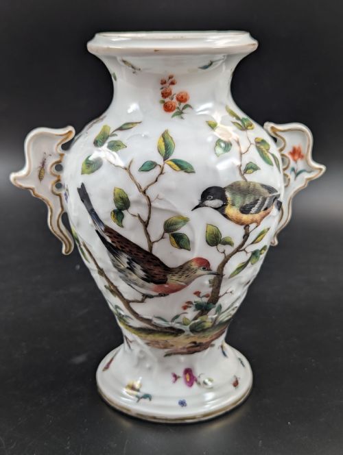 fig 3. Vienna porcelain with bindenschild beehive mark - Rothschild pattern vase with birds
