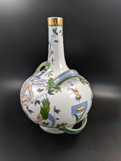 ANTIQUE FRENCH ARMONIAL DOUBLE HANDLED FAIENCE FLASK 19TH CENTURY - ADDITIONAL PHOTO 1