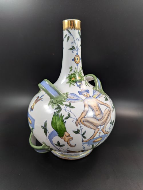 ANTIQUE FRENCH ARMONIAL DOUBLE HANDLED FAIENCE FLASK 19TH CENTURY - ADDITIONAL PHOTO 3