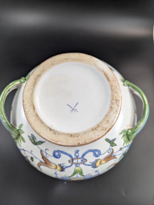 ANTIQUE FRENCH ARMONIAL DOUBLE HANDLED FAIENCE FLASK 19TH CENTURY - ADDITIONAL PHOTO 5