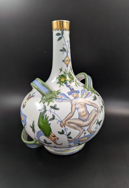 ANTIQUE FRENCH ARMONIAL DOUBLE HANDLED FAIENCE FLASK 19TH CENTURY - ADDITIONAL PHOTO 6