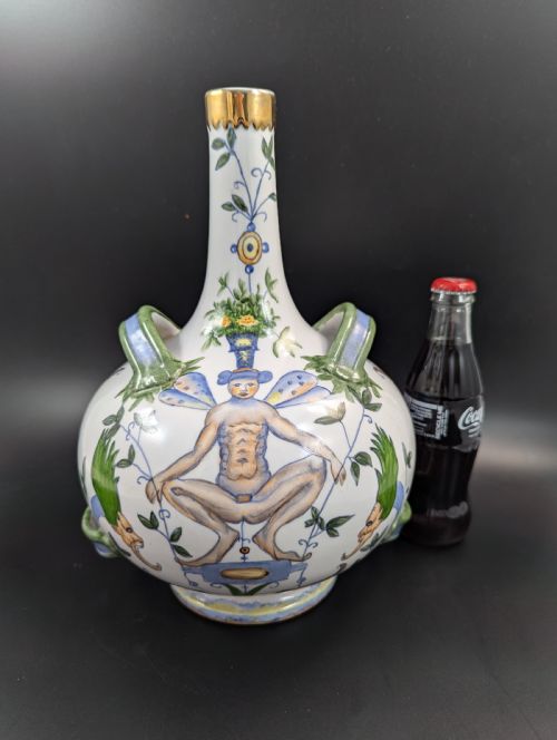 ANTIQUE FRENCH ARMONIAL DOUBLE HANDLED FAIENCE FLASK 19TH CENTURY - ADDITIONAL PHOTO 7