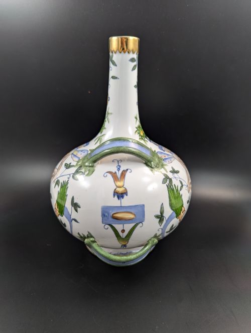 ANTIQUE FRENCH ARMONIAL DOUBLE HANDLED FAIENCE FLASK 19TH CENTURY - ADDITIONAL PHOTO 8