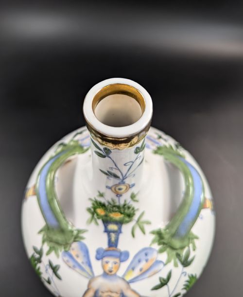 ANTIQUE FRENCH ARMONIAL DOUBLE HANDLED FAIENCE FLASK 19TH CENTURY - ADDITIONAL PHOTO 9