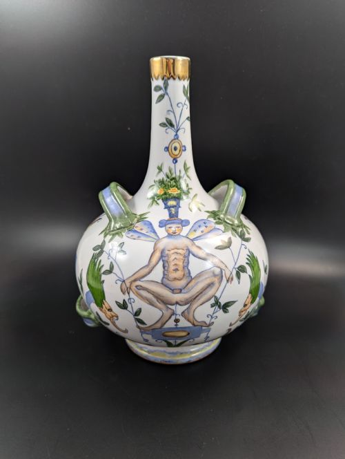 ANTIQUE FRENCH ARMONIAL DOUBLE HANDLED FAIENCE FLASK 19TH CENTURY - ADDITIONAL PHOTO 10