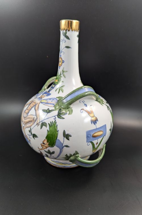 ANTIQUE FRENCH ARMONIAL DOUBLE HANDLED FAIENCE FLASK 19TH CENTURY - ADDITIONAL PHOTO 11