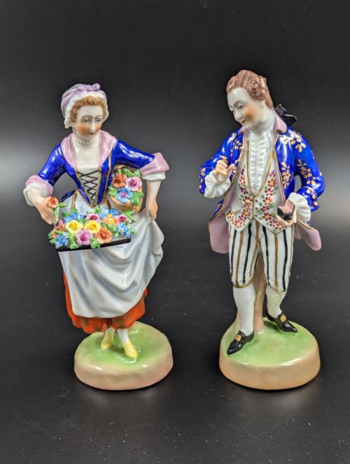 Pair of Antique Porcelain Figurines, Dresden, Potschappel, Early 20th Century