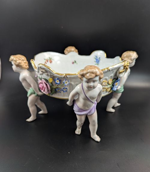 fig 3. Antique German Schierholtz Figural Hand-Painted Porcelain Cherubim Vase