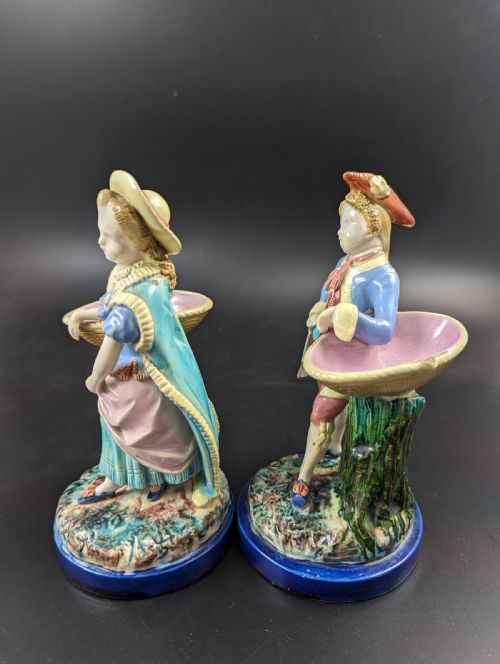 ROYAL WORCESTER MAJOLICA GIRL AND BOY FIGURINES C 1876 RARE - ADDITIONAL PHOTO 1