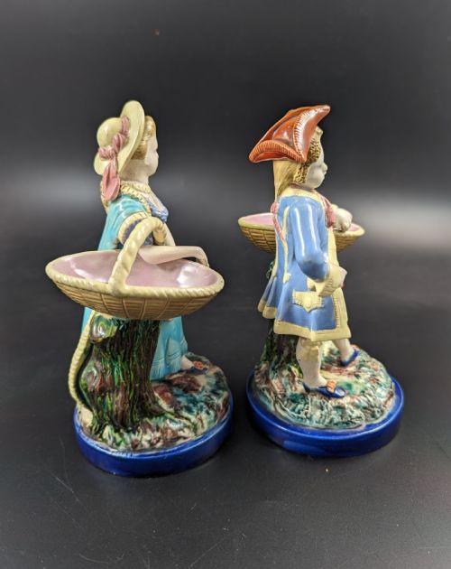 ROYAL WORCESTER MAJOLICA GIRL AND BOY FIGURINES C 1876 RARE - ADDITIONAL PHOTO 3