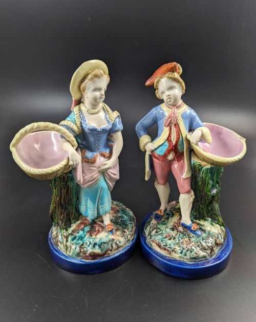 ROYAL WORCESTER MAJOLICA GIRL AND BOY FIGURINES C 1876 RARE - ADDITIONAL PHOTO 6