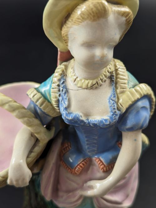 ROYAL WORCESTER MAJOLICA GIRL AND BOY FIGURINES C 1876 RARE - ADDITIONAL PHOTO 9