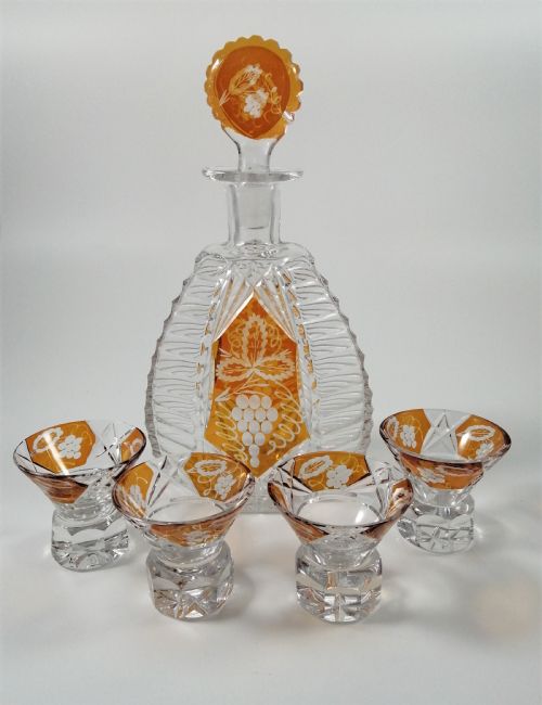 Czech Bohemian Art Deco Glass Liqueur Set by Karl Palda,c.1930